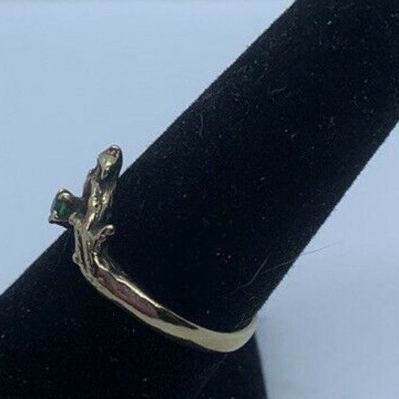 Vintage 14K Yellow Gold Ring W/Green Emerald Wrapped Branch Design Size 7 - Picture 2 of 8